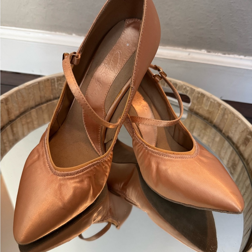 Capezio Copper Ballroom Heels with Pointed Toe and Strap